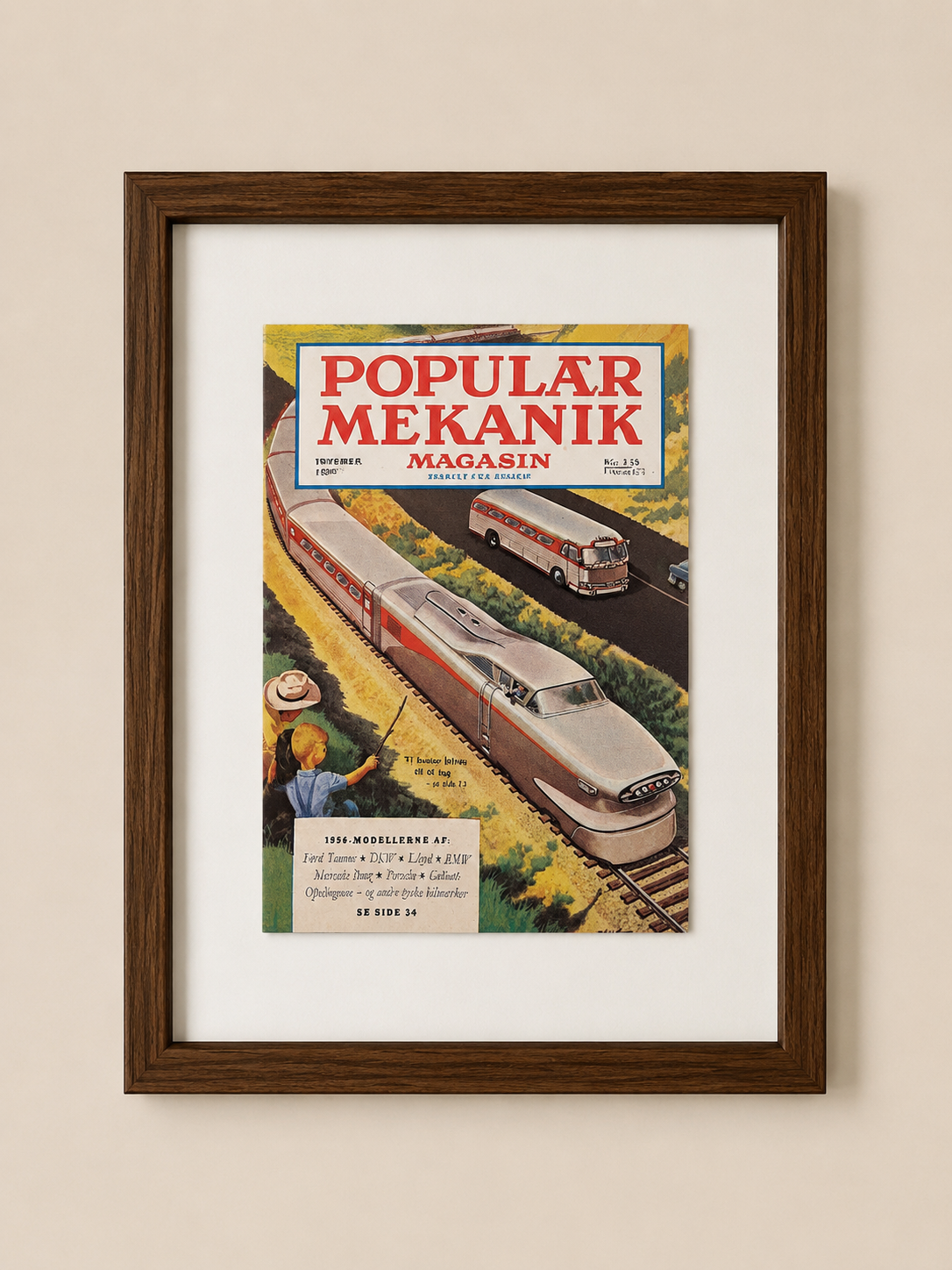 Vintage Populær Mekanik – ikonisk togmotiv fra 1955